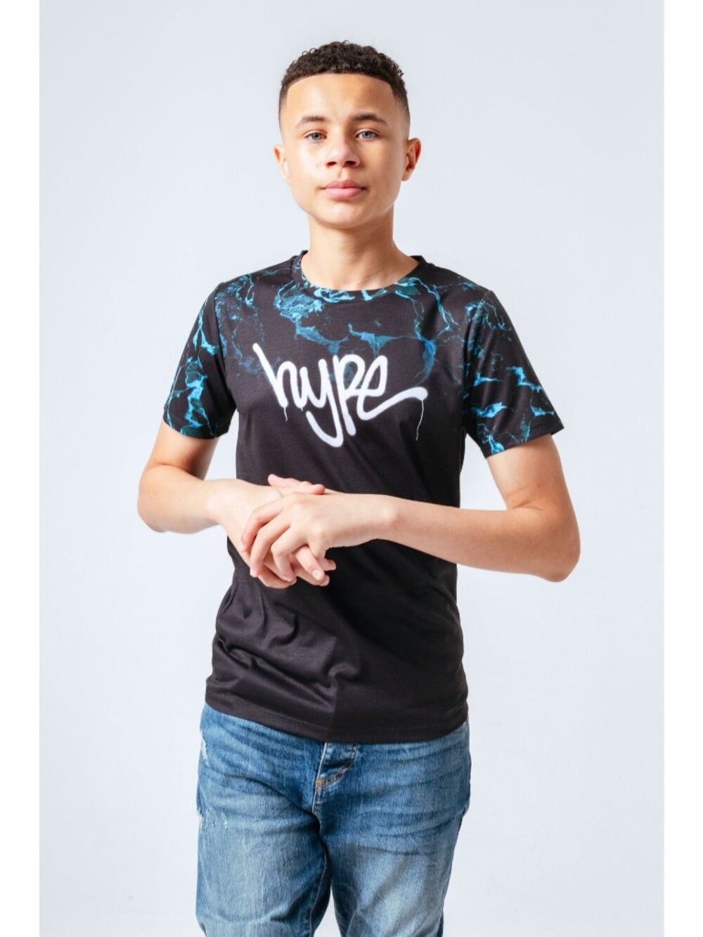 Hype Boys Black Blue Marble Fade T-Shirt Size 5-6
